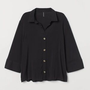 H&M semi‎ sheer black button down collared  shirt / blouse 2